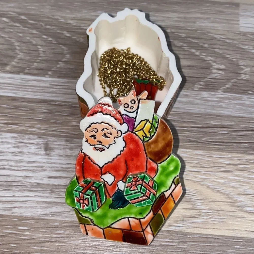 Vintage Santa clause hand painted trinket jewelry box rare collectible art box